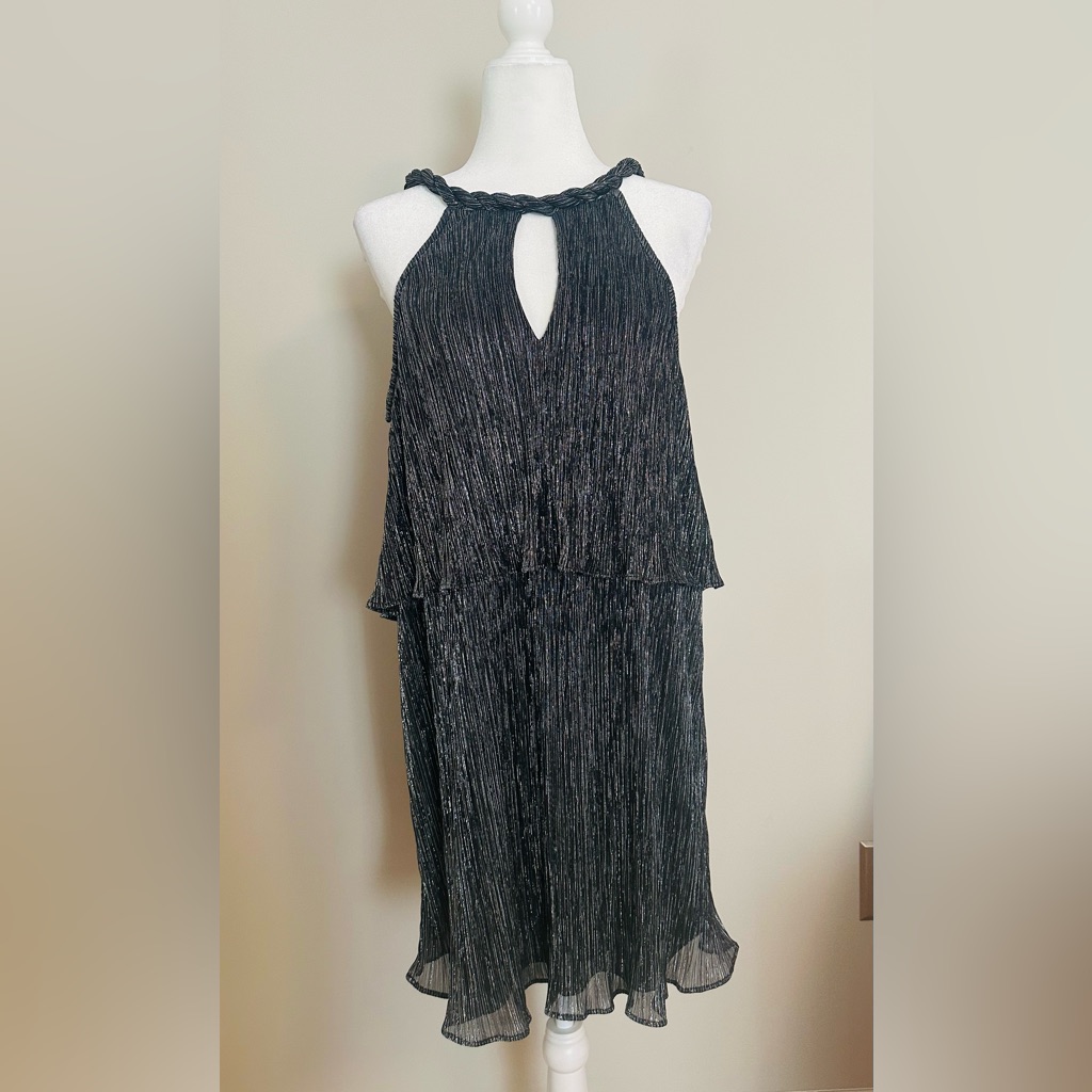 Ella Moss Black & Silver Braided Halter Dress L Nwt